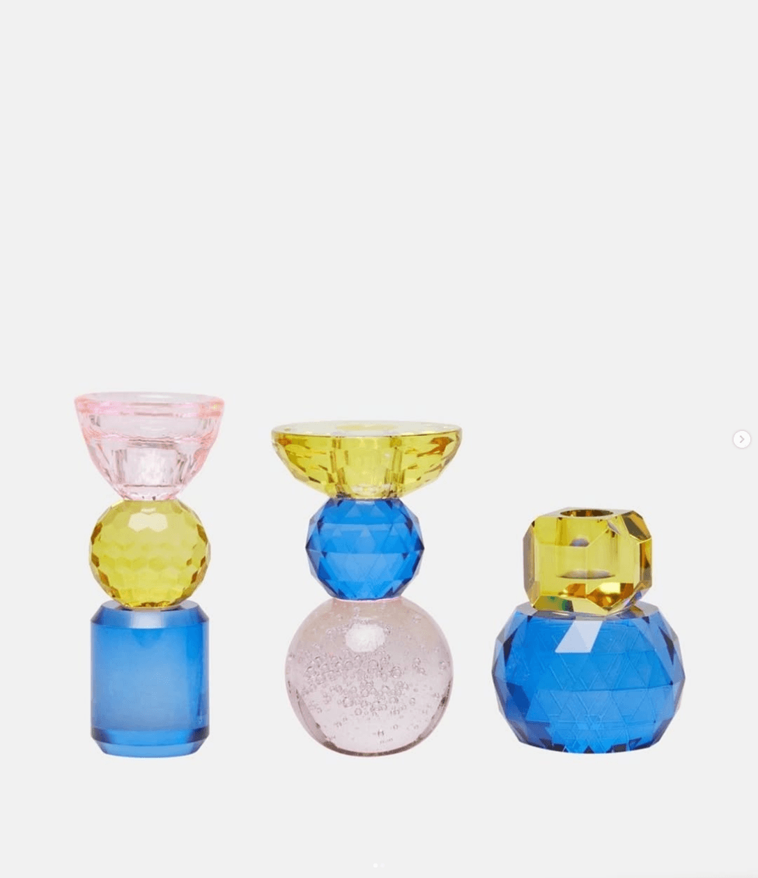 Set 3 bougeoirs cristal — Rose & Jaune